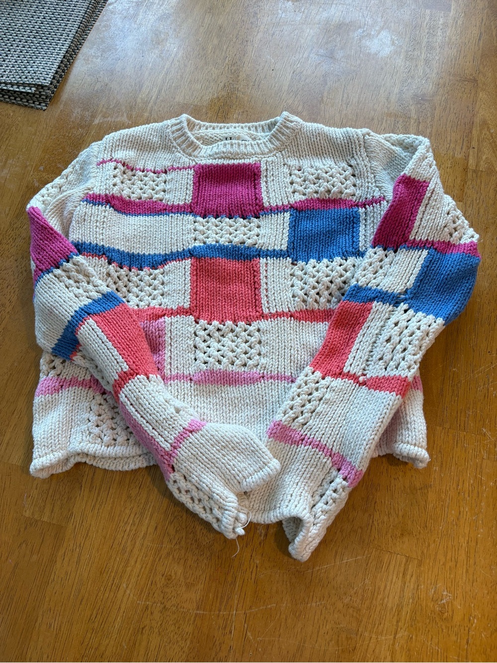 Hatley Girls Patchwork Knit Sweater Size 7 Colorblock Cotton Crewneck